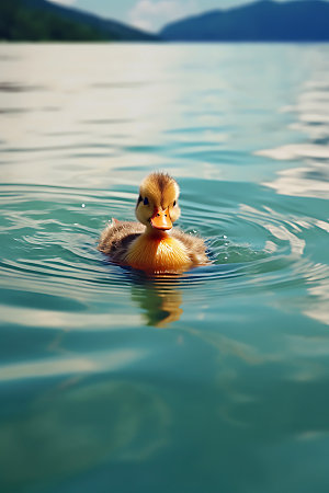 鸭子家禽游泳摄影图