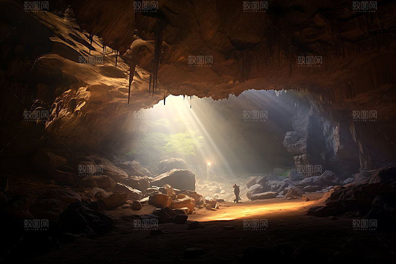 岩洞喀斯特地貌探险摄影图