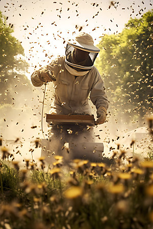 养蜂蜜蜂养殖蜂蜜制作摄影图