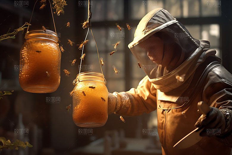 养蜂食品蜂蜜制作摄影图
