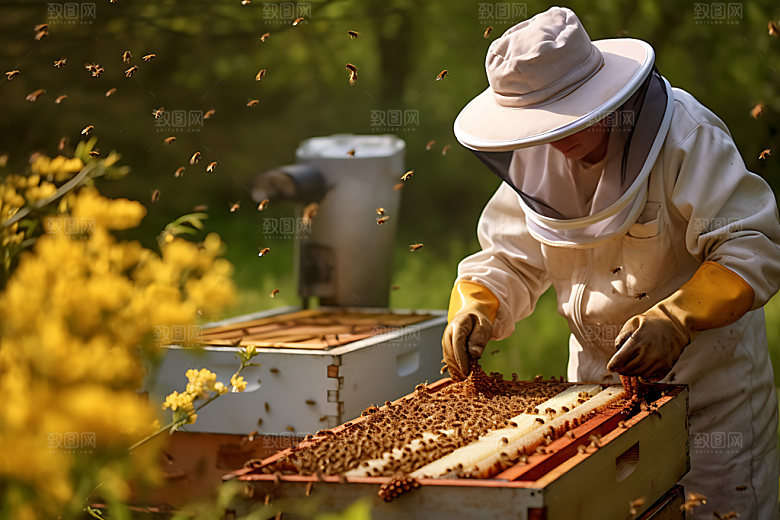 养蜂蜂蜜生产采蜜摄影图