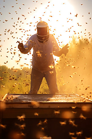 养蜂蜂蜜制作食品摄影图