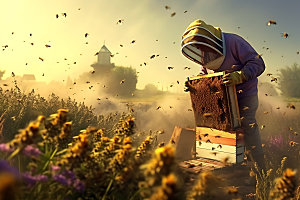 养蜂蜂蜜生产食品摄影图