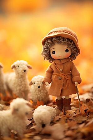 羊毛毡女孩高清温馨摄影图