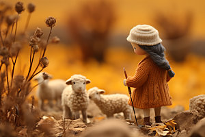羊毛毡女孩甜美秋季摄影图
