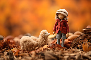 羊毛毡女孩秋季户外摄影图
