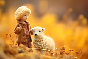 羊毛毡女孩温馨秋天摄影图
