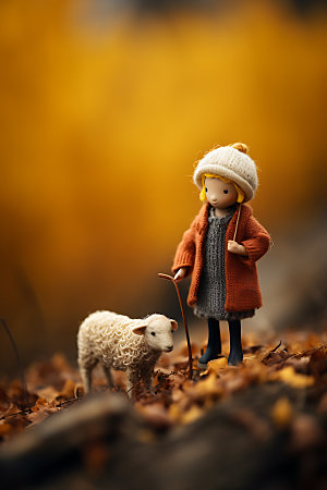 羊毛毡女孩秋季甜美摄影图