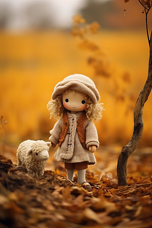 羊毛毡女孩秋季可爱摄影图