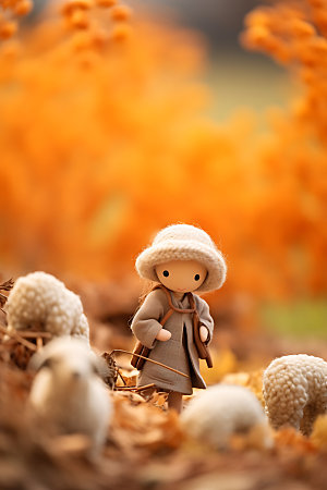 羊毛毡女孩户外秋季摄影图
