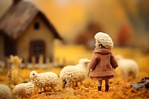 羊毛毡女孩甜美秋天摄影图