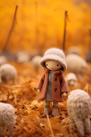 羊毛毡女孩温馨秋季摄影图