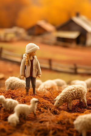 羊毛毡女孩可爱甜美摄影图