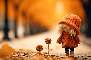 羊毛毡女孩秋季温馨摄影图
