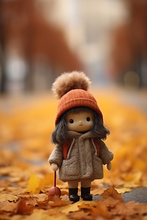 羊毛毡女孩秋季可爱摄影图