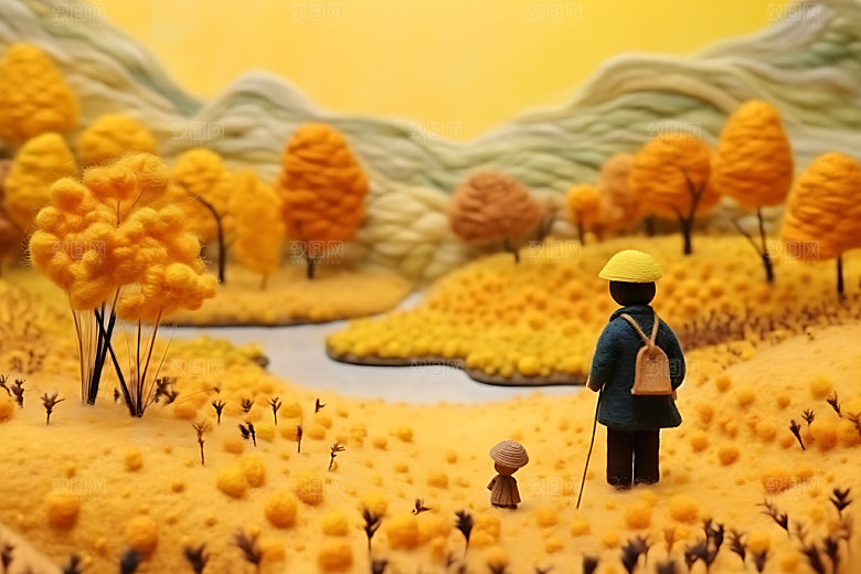 秋季人物原野深秋毛毡画