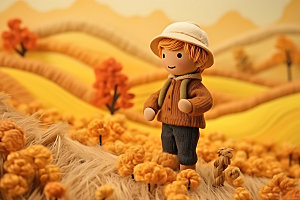 秋季人物立体原野毛毡画