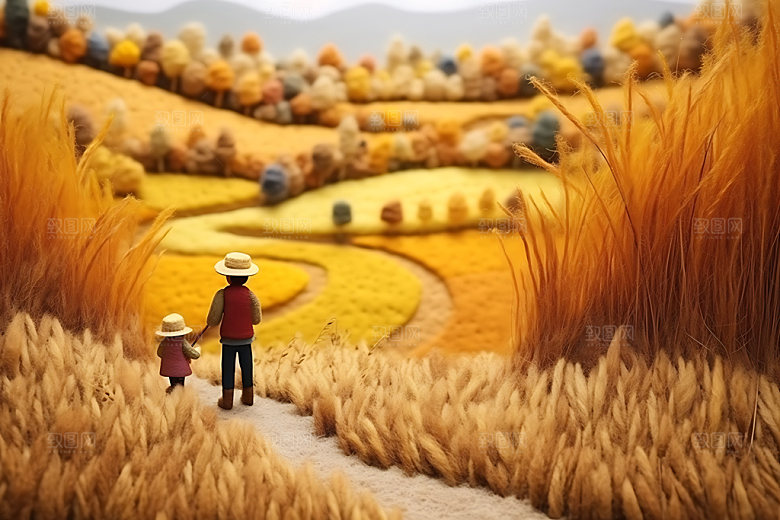秋季人物户外秋色毛毡画