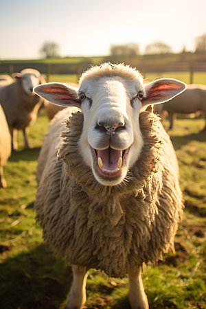 羊放牧哺乳动物摄影图