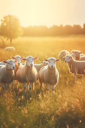羊哺乳动物放牧摄影图