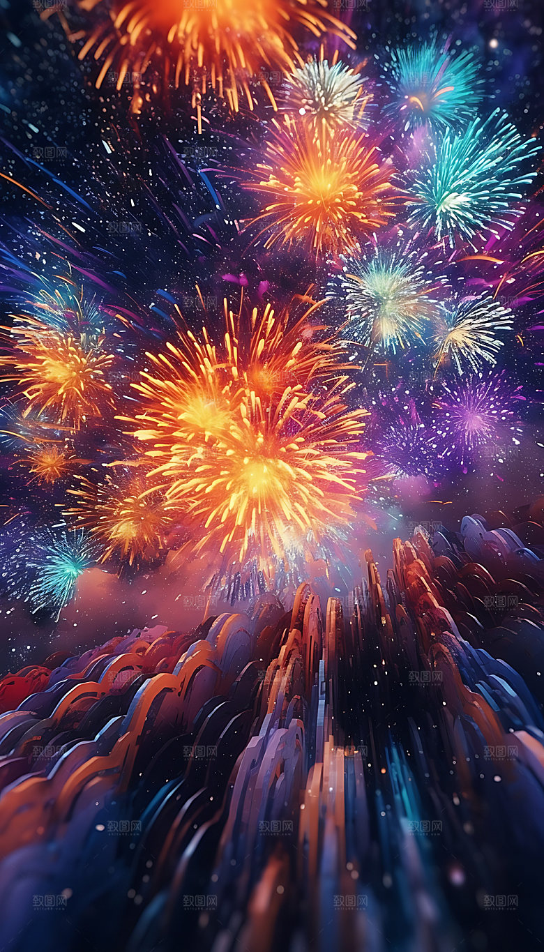 烟花新年庆典摄影图