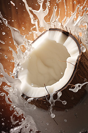 椰奶果汁飞溅椰子牛奶摄影图
