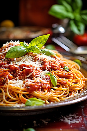 意大利面番茄意面肉酱面摄影图