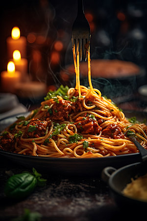 意大利面主食番茄意面摄影图