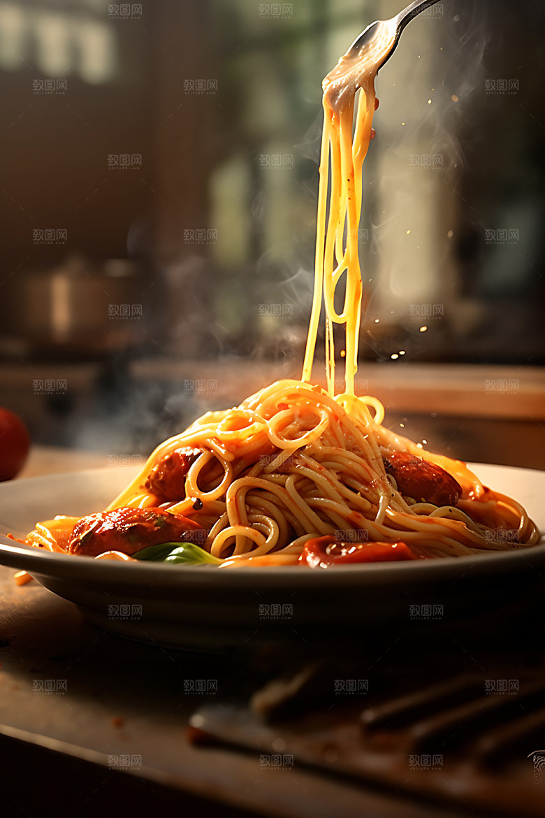 意大利面肉酱面美味摄影图