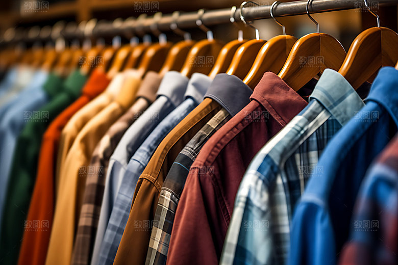 衣架衣物衣物悬挂服装展示摄影图