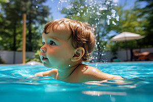婴儿游泳泳池玩耍水下儿童摄影