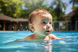 婴儿游泳快乐嬉水可爱萌态儿童摄影