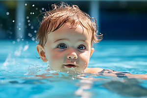 婴儿游泳快乐嬉水泳池玩耍儿童摄影