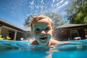 婴儿游泳亲子互动可爱萌态儿童摄影