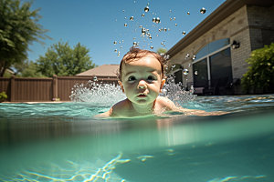 婴儿游泳水下快乐嬉水儿童摄影