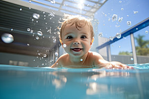 婴儿游泳泳池玩耍可爱萌态儿童摄影