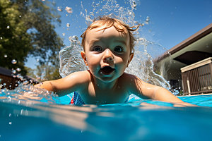 婴儿游泳快乐嬉水亲子互动儿童摄影
