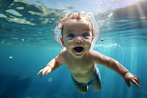 婴儿游泳水下快乐嬉水儿童摄影
