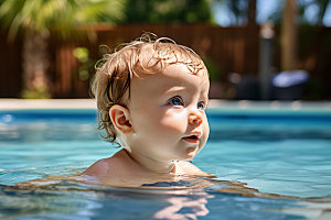 婴儿游泳泳池玩耍快乐嬉水儿童摄影