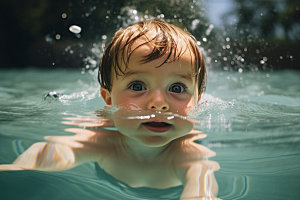 婴儿游泳亲子互动泳池玩耍儿童摄影