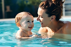 婴儿游泳快乐嬉水泳池玩耍儿童摄影