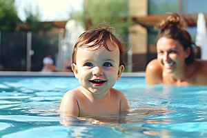 婴儿游泳亲子互动快乐嬉水儿童摄影