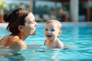 婴儿游泳可爱萌态亲子互动儿童摄影