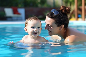婴儿游泳可爱萌态泳池玩耍儿童摄影