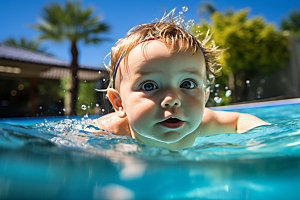 婴儿游泳可爱萌态泳池玩耍儿童摄影