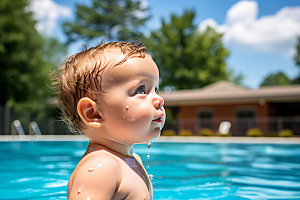 婴儿游泳泳池玩耍亲子互动儿童摄影