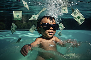婴儿游泳快乐嬉水水下儿童摄影