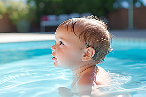 婴儿游泳泳池玩耍可爱萌态儿童摄影