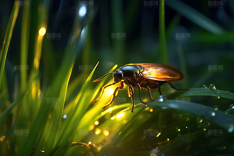 夏日萤火虫昆虫傍晚摄影图