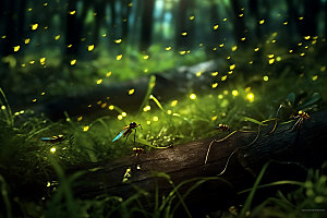 夏日萤火虫自然环境草地摄影图